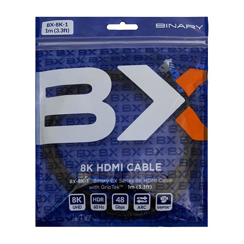 Binary BX-8K-1 8K Ultra HD High Speed HDMI Cable with GripTek, 3.3\' (1m)