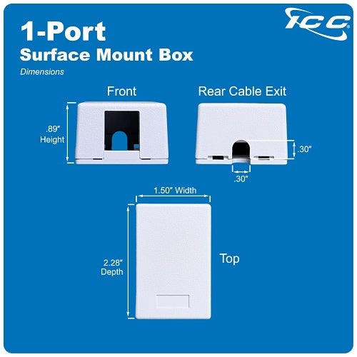 ICC IC107BC1IV 1-Port Surface Mount Box for Wide and Slim Profile Keystone Jacks (Sold Separately), Compact Outlet for Voice and Data Connections, 25-Pack, Ivory