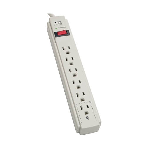 Tripp Lite TLP604 Protect It! 6-Outlet Surge Protector, 4\' (1.22 m) Cord, 790 Joules, Diagnostic LED, Light Gray Housing