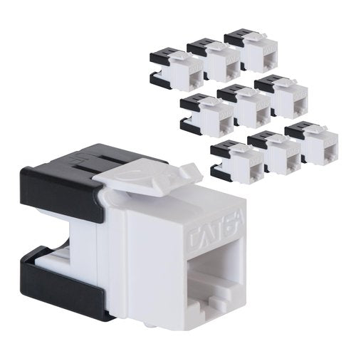 ICC IC107GATWH CAT6a Keystone Jack with Slim Profile 180° Punch Down, 10Gbps RJ45 PoE++ for Wall Plate or Patch Panel, 10-Pack, White