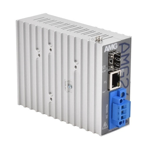 AMG Systems AMG265M-1F-1S-T AMG265M Series Industrial Mini Media Converter, 1 x 10/100Base-T(x) RJ45 Port, 1 x 100/1000Base-Fx SFP Port, 85-264VAC Locking Screw Terminal Mains Power Input