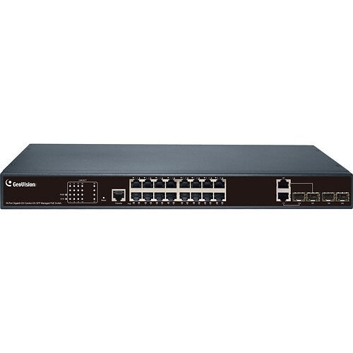 GeoVision 140-APOE162-001U 16-Port Gigabit PoE +2 Gigabit SFP Uplink Port, 1U RS