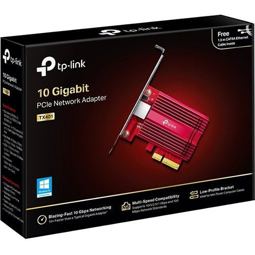 TP-Link TX401 Low-Profile 10-Gigabit PCI Express IP Adapter, Red