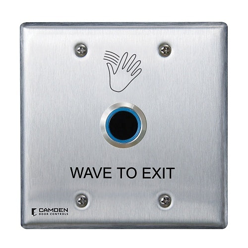 Camden CM-222/46W ValueWave Touchless Switch, Double Gang, \'Wave to Exit\' Graphics, Compatible Surface Mounting Box CM-53, Blue/Green Illumination