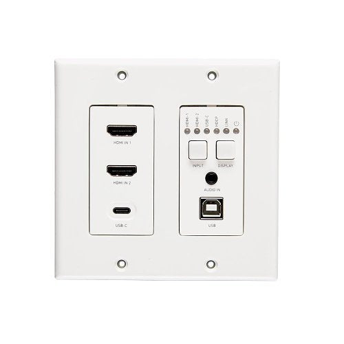 C2G C2G30019 Dual 4K HDMI HDBaseT USB-C, 3.5mm and USB-B over Cat Extender Dual Gang Wall Plate Transmitter, 4K 60Hz, White
