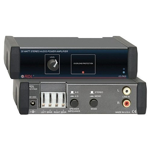 RDL EZ-PA20 EZ Series 20W Ohms Stereo Audio Amplifier with Power Supply