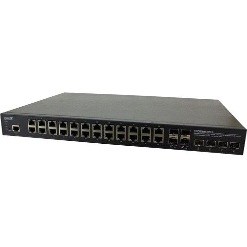 Transition Networks SISPM1040-3248-L Managed Hardened Gigabit Ethernet PoE+ Rack Mountable Switch, 24-10/100/1000Base-T PoE+ Ports, 4-100/1000Base-X SFP Slots and 4 1G/10GBase-X SFP+ Image of P6-SISP3248L