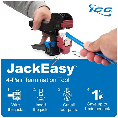 ICC IC107SAT6A0 Shielded FTP CAT6A Keystone Jack with Slim Profile, 180-Degree Punch Down, 10Gbps RJ45  PoE++ TAA Compliant for Wall Plate or Patch Panel,  JackEasy Termination Tool, 10-Pack