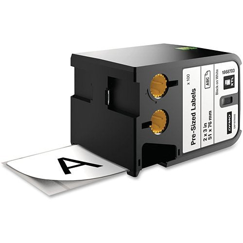 DYMO 1868703 Rhino XTL 2x3" Polyester Tape, Pre-Sized Label, Black Text on White Label