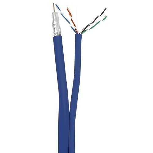 Wavenet H16E16QMBL2-500 (1) CAT6 and (1) RG-6 Siamese Quad Shield Composite Cable, Blue, Reel, 500\'
