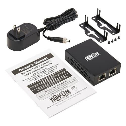 Eaton Tripp Lite B140-002 2-Port DVI over CAT5/6 Splitter / Extender, Box-Style Transmitter for Video, DVI-D Single Link, 200\' (60m)