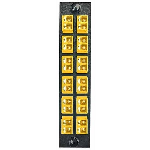 Hubbell FSPNLCDS12Y 24-Fiber Optic Panel Adapter, 12-LC Duplex, Zircon Sleeves, Yellow