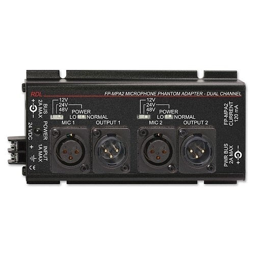 RDL FP-MPA2 FLAT-PAK Series Dual Microphone Phantom Adapter 12/ 24/ 48 Vdc, XLR Jack Connections