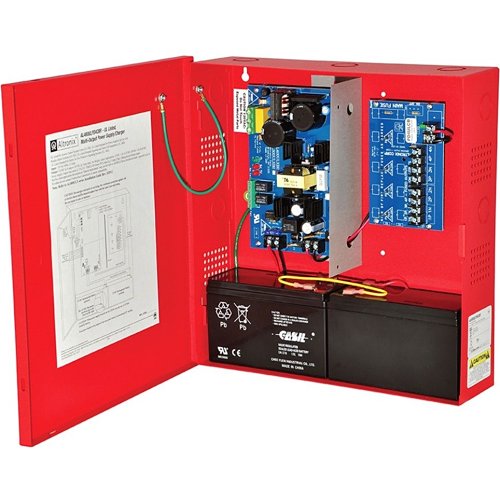 Altronix AL600ULPD4CBR Power Supply Charger, 4 PTC Class 2 Outputs, 12/24VDC at 6A, 115VAC, BC300 Enclosure, Red Image of AX-600UPD4CR