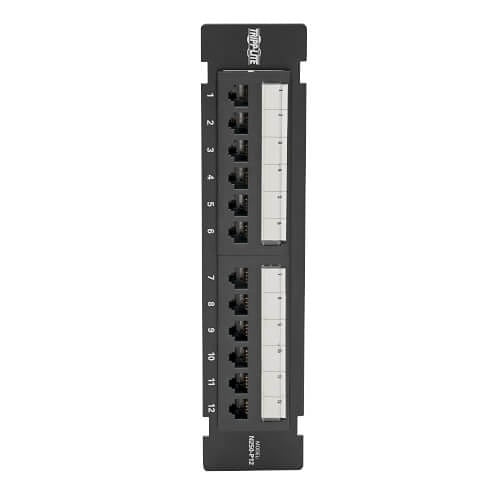 Tripp Lite N250-P12 CAT6 Wall-Mount 12-Port Patch Panel, PoE+ Compliant, 110/Krone, 568A/B, RJ45 Ethernet