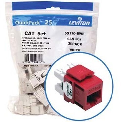 Leviton 5G110-BC5 eXtreme CAT5e QuickPort Jack QuickPack, 25-Pack, Crimson Red Image of LV-5G110BC5