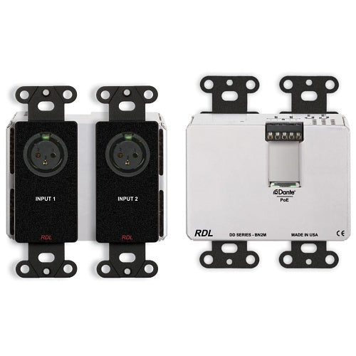 RDL DDB-BN2M Wall-Mounted Bi-Directional Mic / Line Dante Interface 2 x 2