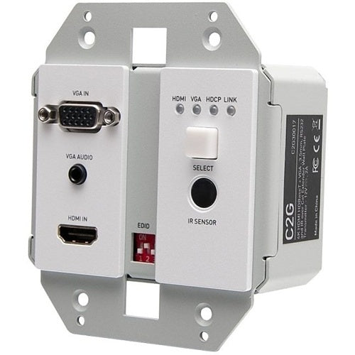 C2G C2G30017 HDMI HDBaseT VGA, 3.5mm, RS232 and IR over Cat Extender Dual Gang Wall Plate Transmitter, 4K 60Hz, White
