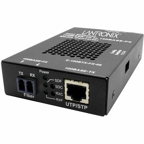Lantronix E-100BTX-FX-06(SMLC)-EU E-100BTX Series Media Converter 100BASE-TX RJ-45 to 100BASE-F 100BASE-FX, Wallplate, EU Power