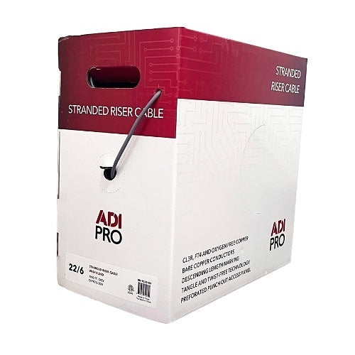 ADI PRO RN-9020109 22/6 Stranded Riser Unshielded Cable, CL3R, 1000\' Express Box, Grey