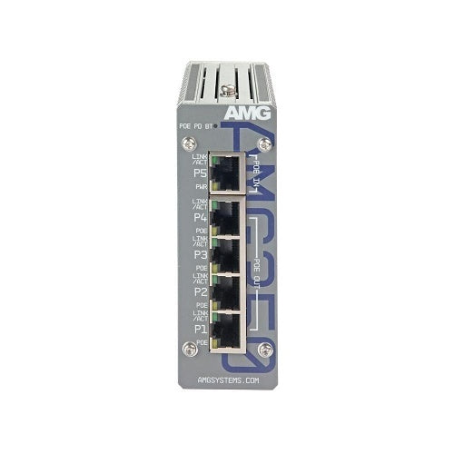 AMG Systems AMG350-4GAT-1G-P75-PD AMG350 Series Industrial 5-Port Unmanaged PoE Switch, 4 x 10/100/1000Base-T(x) RJ45 Ports, 1 x 10/100/1000Base-T(x) RJ45 Port