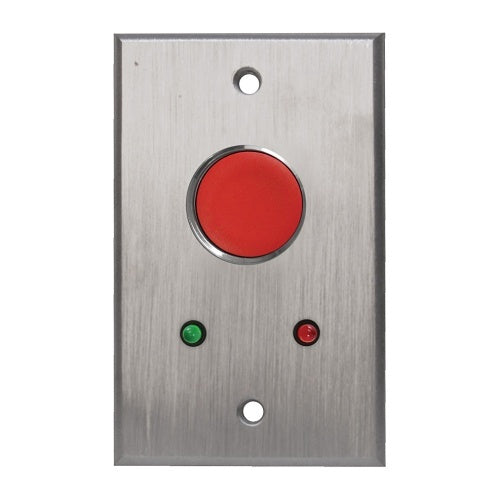 Camden CM-7000R-7212 1\\" Recessed Vandal Resistant Push Button Spring Return N/O Momentary with Red Button and Red/Green 12V LEDs, Aluminum Plate, Red