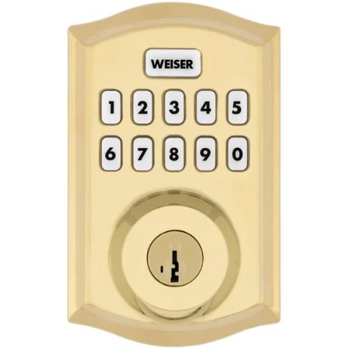 Weiser 9GED18005-003 Z-Wave 700 LR Push Button Traditional Deadbolt Smart Lock, Polish Brass