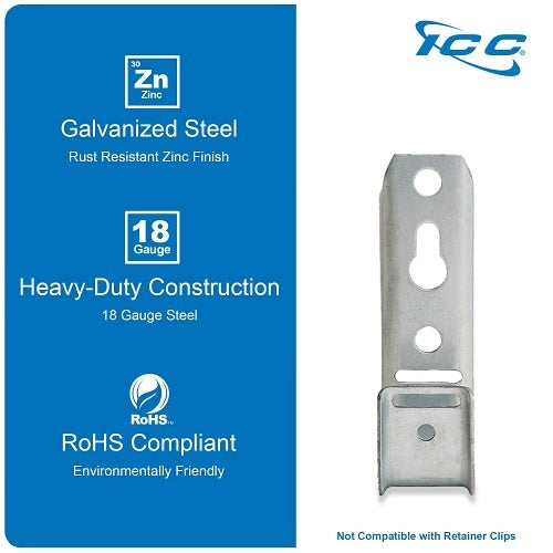 ICC ICCMSJHK22 Wall Mount J-Hook 3/4\'\' without Retainer Clip, Galvanized Steel Cable Management, 25-Pack