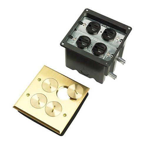 Pass & Seymour FB2TRDR2B Tamper-Resistant Floor Box Assembly, 2-Gang for Wood Sub-Floors, Brass