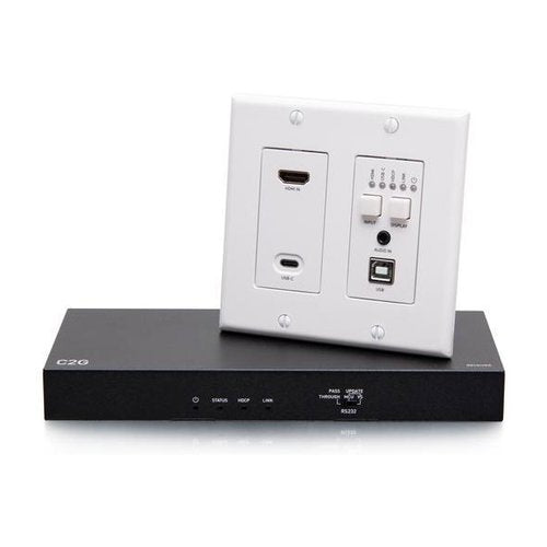 C2G C2G31011 HDMI HDBaseT + USB-C and USB-B to A Over Cat Extender Dual Gang Wall Plate Transmitter to Box Receiver, 4K 60Hz