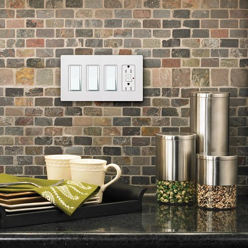 Lutron CW-4-IV Claro 4 Gang Wall Plate for Decorator / Designer Paddle Switches and Dimmers, Gloss Finish, Ivory
