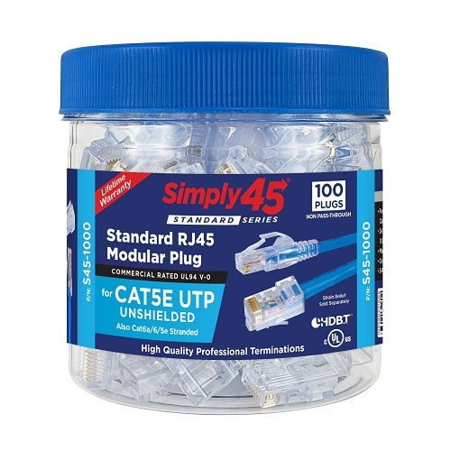 Simply45 S45-1000 CAT5e Unshielded Standard WE, SS Rj45, 100-Pack
