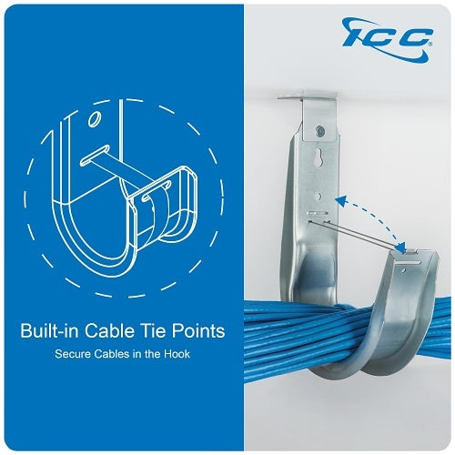 ICC ICCMSJH933 Ceiling Mount J-Hook 1-5/16\\" without Retainer Clip, Galvanized Steel Cable, 25-Pack