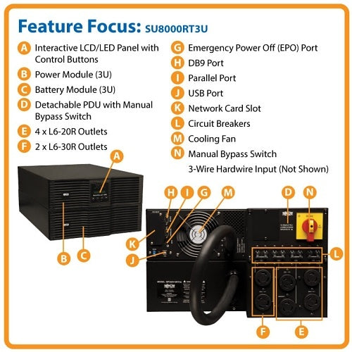 Tripp Lite SU8000RT3U 8000VA 7200W UPS Smart Online, 200V-240V