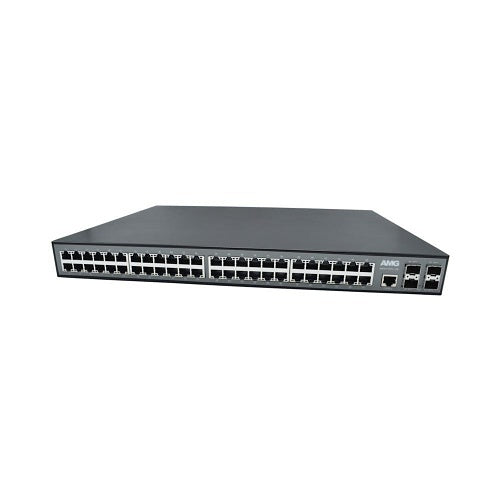 AMG Systems AMG510-48G-4XS Commercial 52-Port Managed Switch, 48x10/100/1000Base-T(x) RJ45 Ports, 4x100M/1/2.5/10G Base-FX SFP+ Ports, 1U, 19\\" Rack Mount