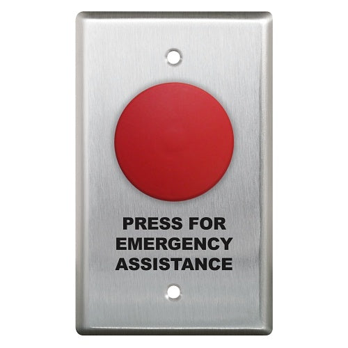 Camden CM-400R/12 Single Gang Faceplate, N/O Contacts, Red Button, \'Press For Emergency Assistance\' Black Text