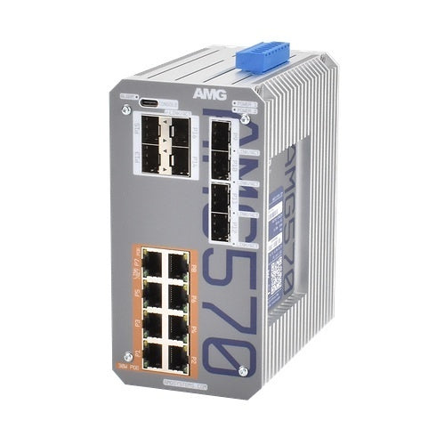 AMG Systems AMG570-8GAT-8S-P240 AMG570 Series Industrial 16-Port Managed Switch, 8 x 10/100/1000Base-T(x) RJ45 Ports, 8 x 100/1000Base-FX SFP Ports
