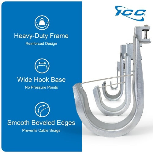 ICC ICCMSJHB33 Beam Clamp J Hook 1 5/16\\" Without Retainer Clip, Galvanized Steel Cable Management Hooks for Hanging Cable to Beams, Rust-Resistant, EIA and TIA Compliant, 25-Pack