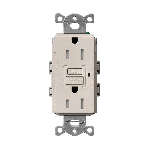 Lutron SCR-15-GFST-TP Claro 15A Tamper-Resistant GFCI Duplex Receptacle, Decorator-Style Outlet, Self-Testing, Satin Finish, Taupe