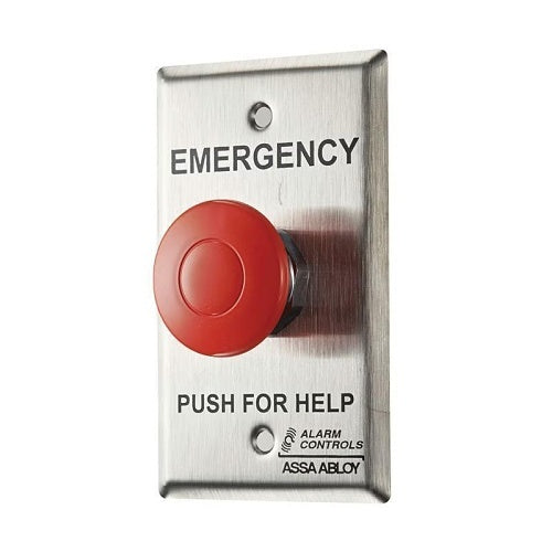 Alarm Controls PBL-1-1-L2-GR Latch Panic Button, 1-NO, 1-NC, Latching Button, 12V, Illuminated with Ground, Red