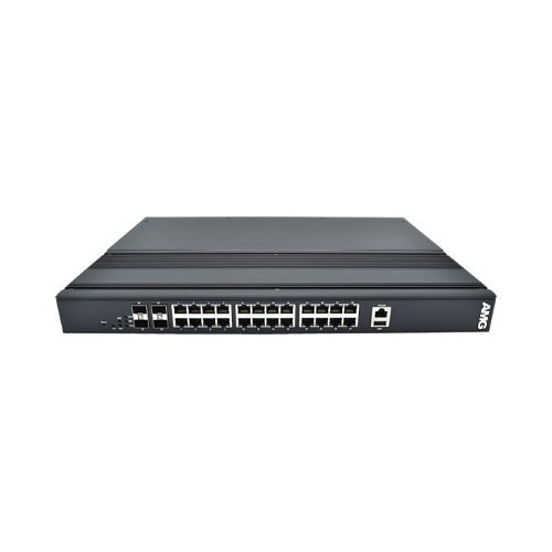 AMG Systems AMG560-24GAT-4S-P300 Industrial 28-Port Managed Switch, 24x10/100/1000Base-T(x) RJ45 Ports, 4x1000Base-FX SFP Ports, 1U, 19\\" Rack Mount