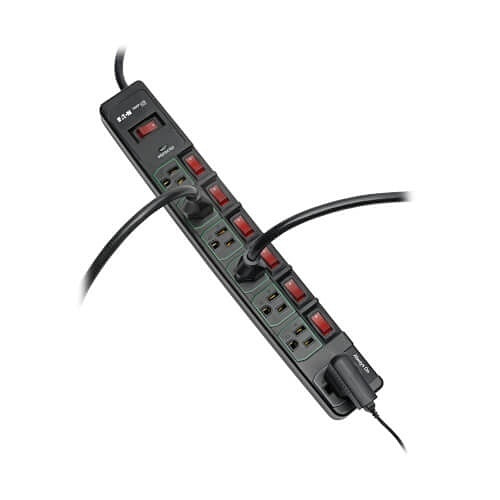 Tripp Lite TLP76MSGB ECO-Surge 7-Outlet Surge Protector, 6\' (1.83 m) Cord, 1080 Joules, 6 Individually Controlled Outlets, Black Housing
