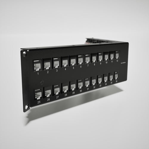 Siemon UP6-A2-48L-RS UltraMAX 48-Port Detached Wire Manager Patch Panel, Preloaded, UTP, CAT6a, Angled, 2U, Copper, Black
