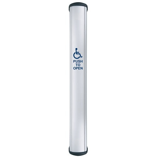 Camden CM-8436/4 CM-84 Series Column Side Load Push Plate Switch, WHEELCHAIR Symbol and PUSH TO OPEN Label, 36\\" x 6\\", Anodized Clear Aluminum