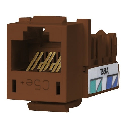 Hubbell HXJ5EBN24 CAT5e Xcelerator 8-Position Jack with Quick-Lace Termination, Universal Wired, A/B, Brown