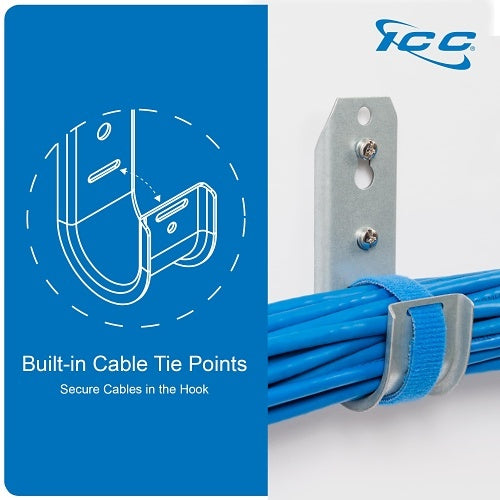 ICC ICCMSJHK22 Wall Mount J-Hook 3/4\'\' without Retainer Clip, Galvanized Steel Cable Management, 25-Pack