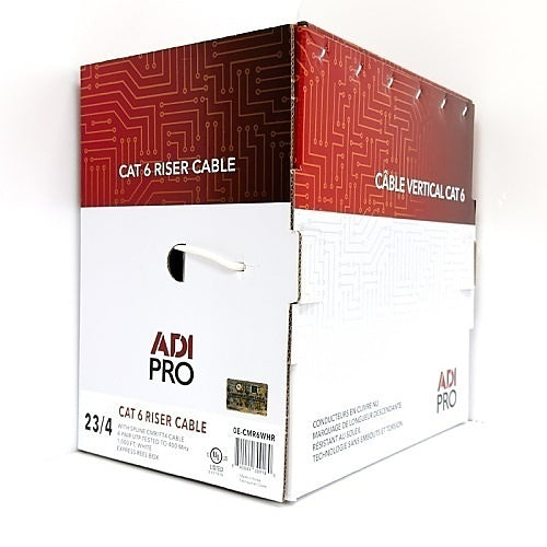 ADI PRO 0E-CMR6WHR CAT6 23/4 Solid BC Cable, Unshielded UTP, Riser CMR, FT4, 1000\' (304.8m) Express Box, White