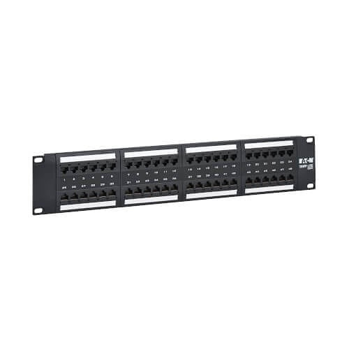 Tripp Lite N252-P48 48-Port CAT6 Patch Panel, 4PPoE Compliant, 110/Krone, 568A/B, RJ45 Ethernet, 2U Rack-Mount, Black