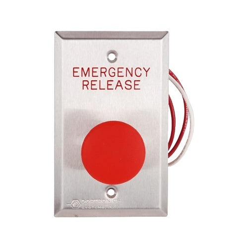 Dortronics 5211-MP23DA/RXE3 5210 Series Exit Push Button, 1-9/16\\" Diameter Mushroom Button, with Form Pneumatic 2-60 Delay, Red Button, Stainless-Steel Plate Engraved \\"EMERGENCY RELEASE\\"