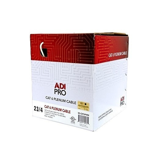 ADI PRO 0E-CAT6PWH CAT6 Plenum Cable, 23/4 Solid BC, Unshielded, UTP, CMP/FT6, 1000\' (304.8m) Reel in Box, White